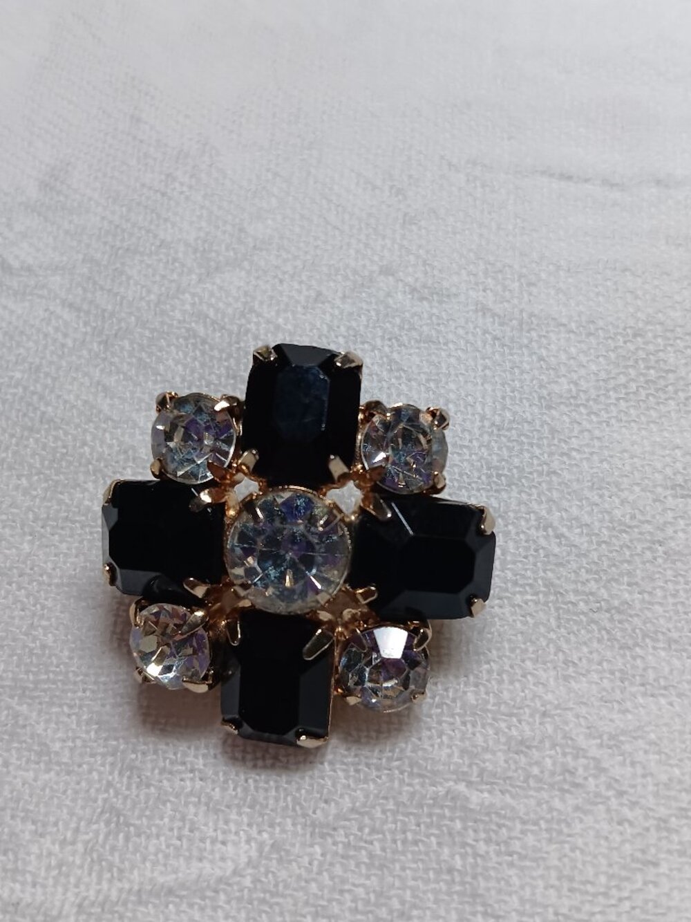 Vintage Black and Clear Rhinestone Starburst Brooch - Retro Glam Pin